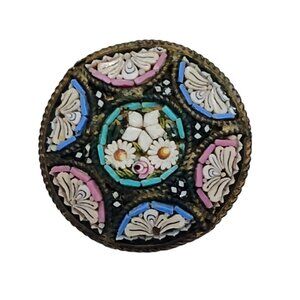 Older Antique Italian Micro Mosaic Brooch Flowers w/Pastel Colors